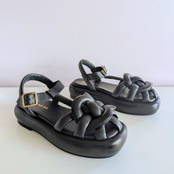 Coach Penney Flatform Platform Fisherman Black Leather Sandals Size US 7 NWOT - Picture 10 of 16